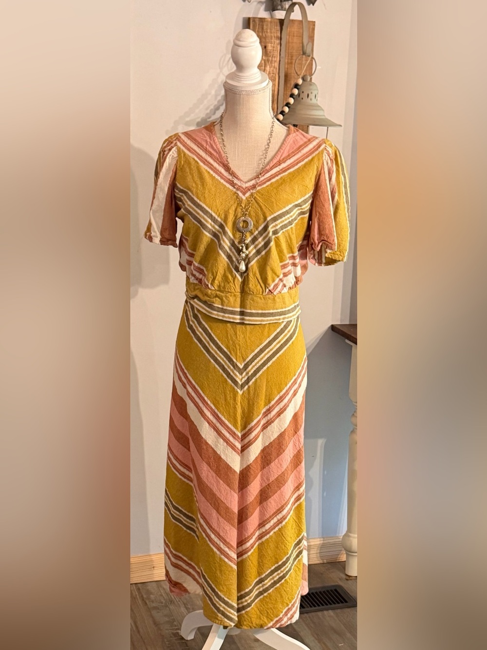 Cato Mustard Chevron Stripe 2 pc Skirt and Cropped Top - Women